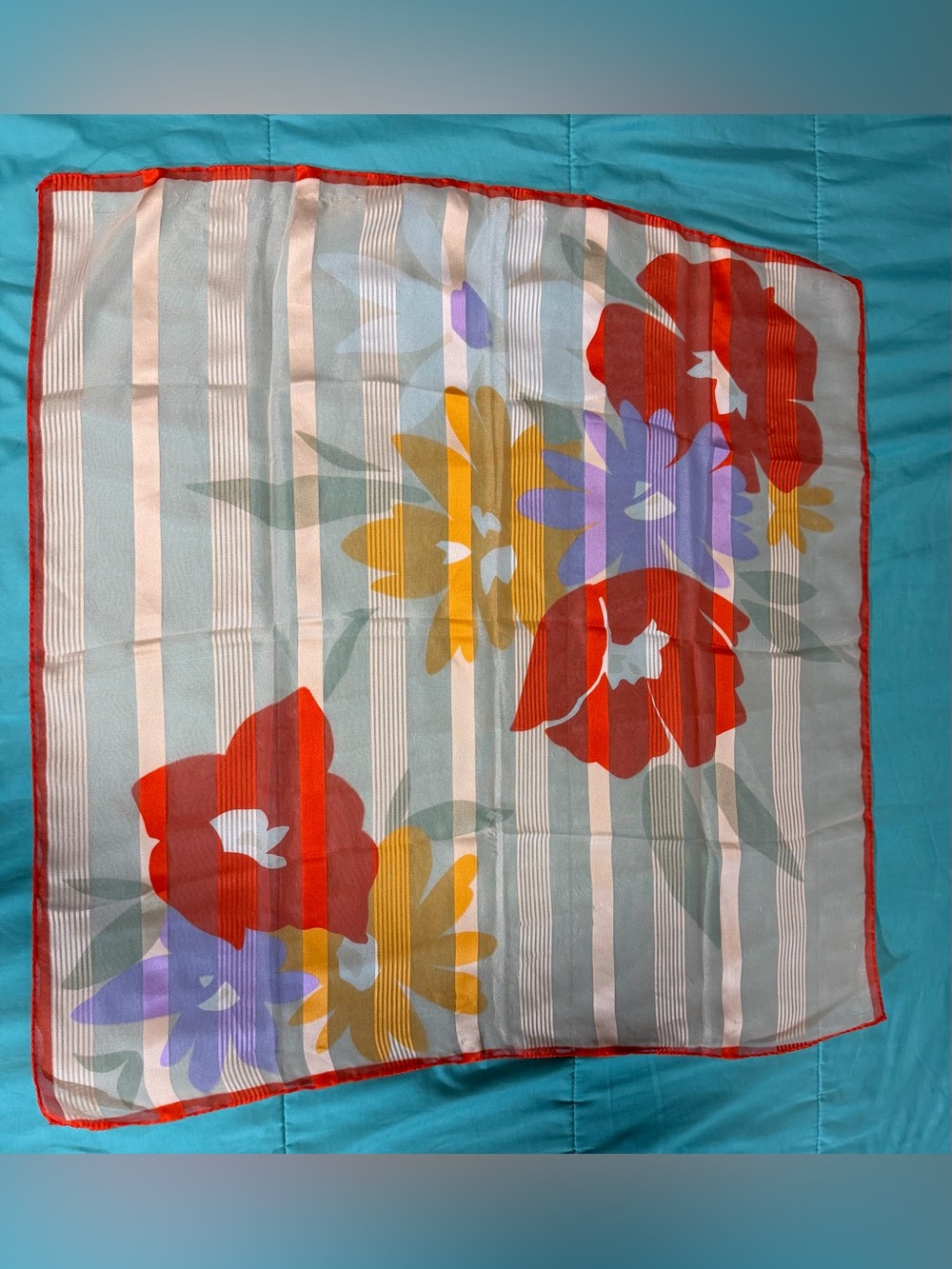 Floral Striped Red Accent Scarf